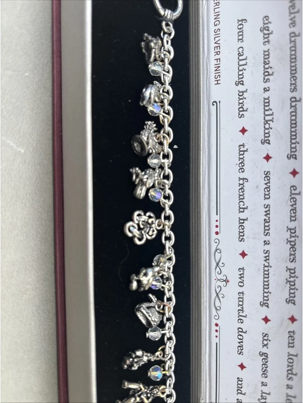 12 Days Of Christmas Charm Bracelet Sterling Silver Plated in Box